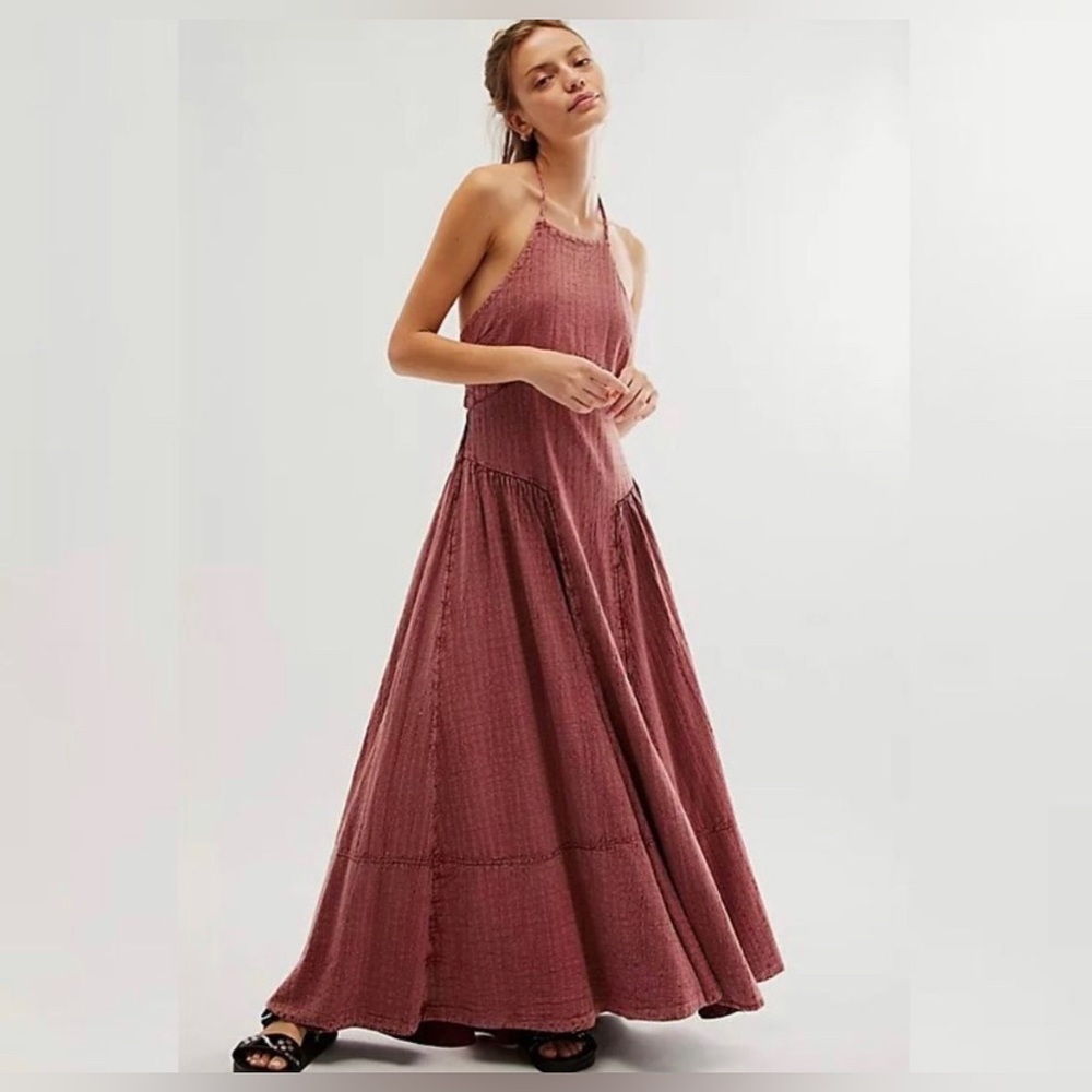 Free People Mind Over Matter Midi Dress Large Burnt Henna Red NWT Bohemian